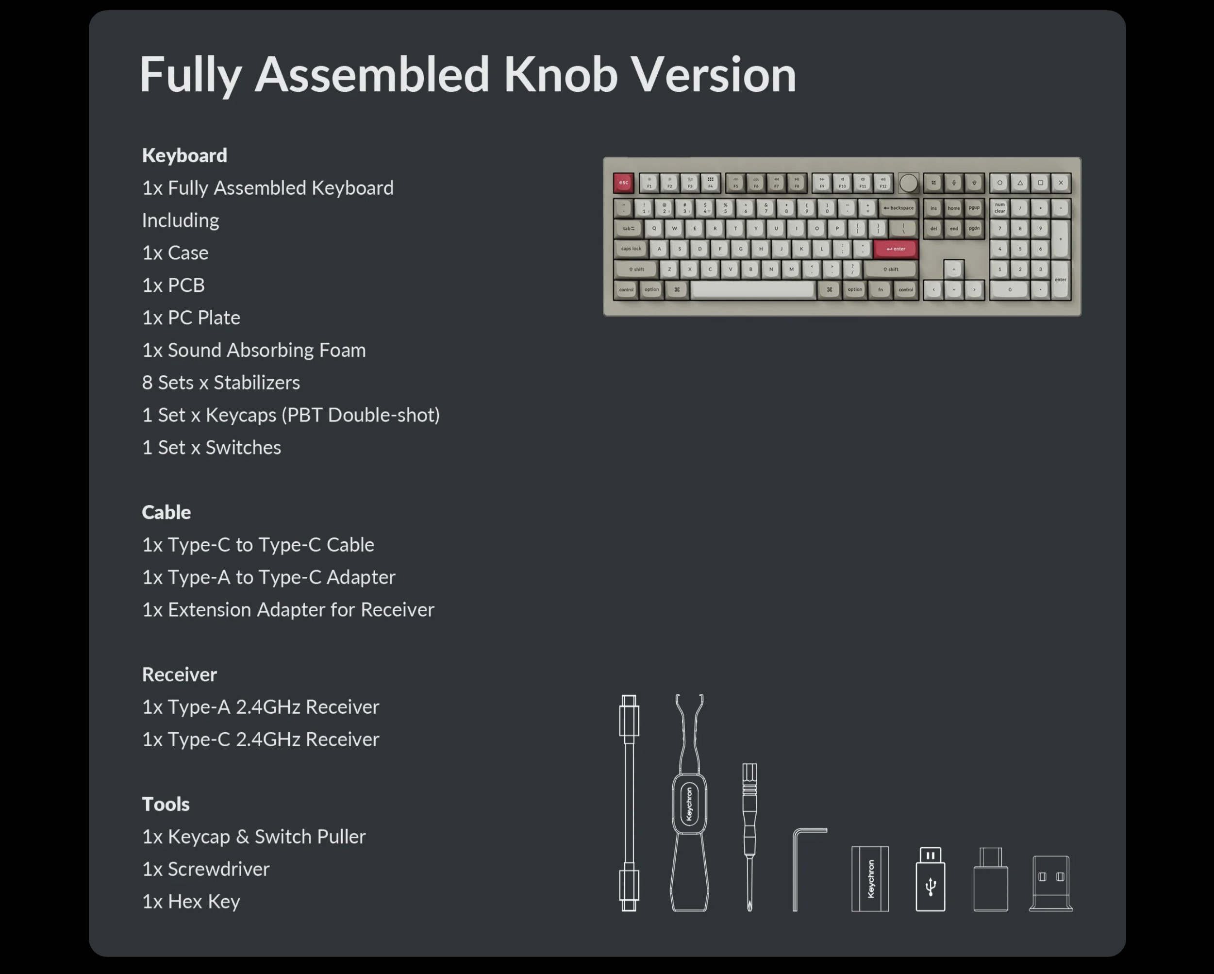 A large marketing image providing additional information about the product Keychron V6 Max - Fullsize QMK/VIA Wireless Custom Mechanical Keyboard - Retro Grey (Gateron Jupiter Red Switch) - Additional alt info not provided